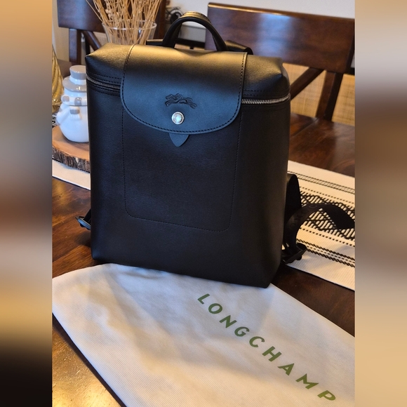 Longchamp Le Pliage All LEATHER Black Backpack - Picture 1 of 8